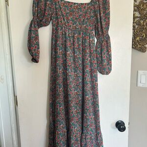 Pink Lily Green Floral Long Sleeve Dress